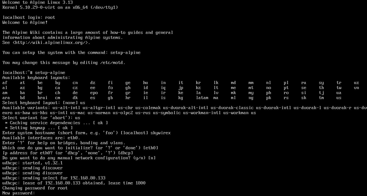 Bắt đầu quá trình cài đặt Alpine Linux