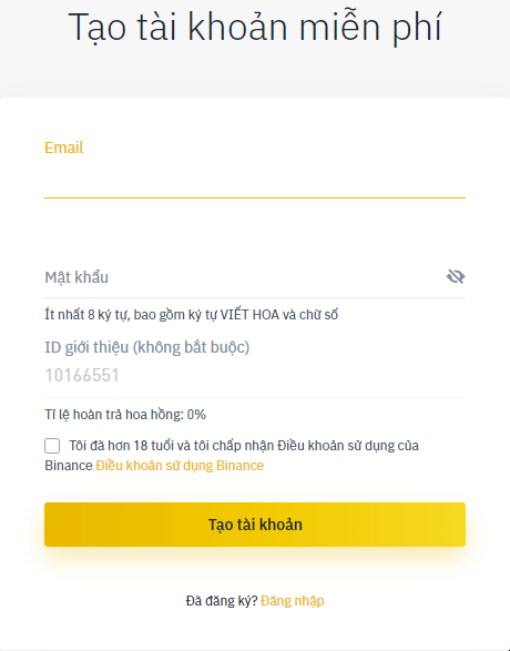 Đăng kí Binance