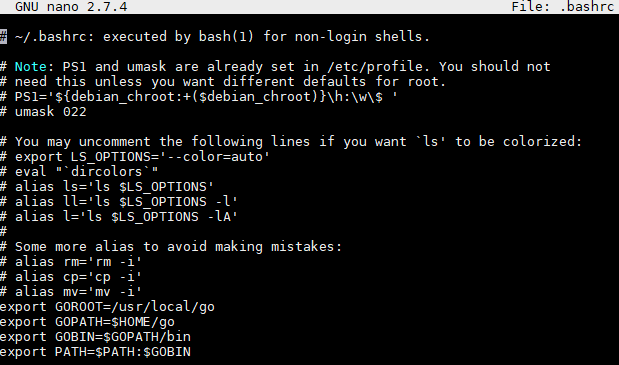 Nội dung file .bashrc sau khi chỉnh sửa