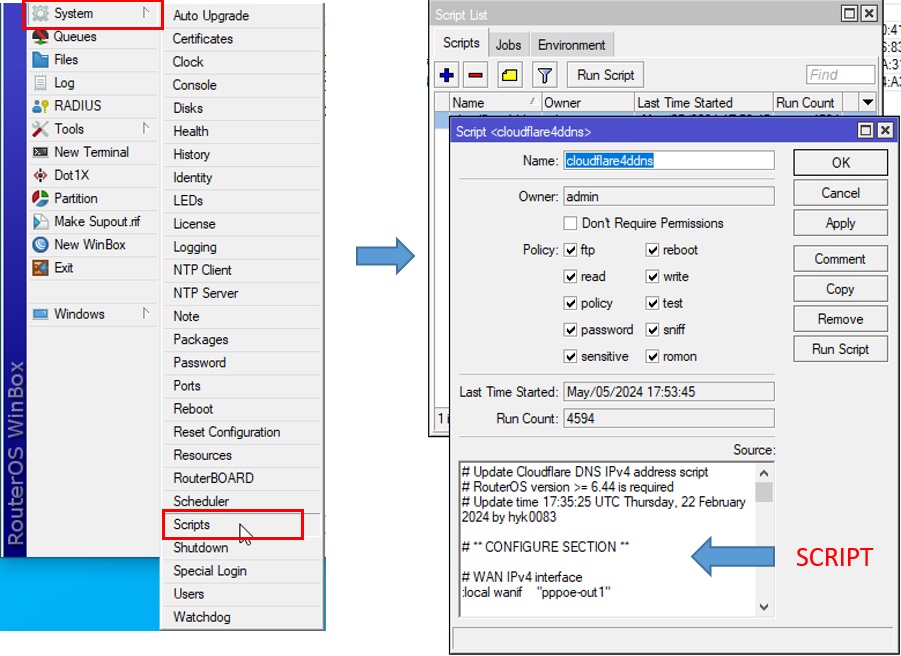 Tạo scritp update IP trong MikroTik